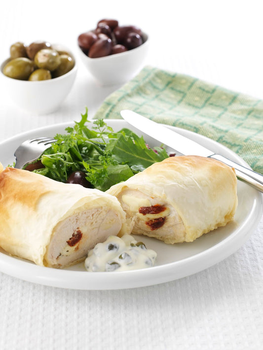 Chicken Filo with Marinated Feta & Sundried Tomatoes