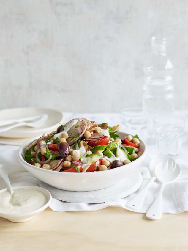 Crunchy Chick Pea Salad with Feta Dressing