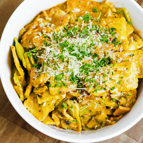 Ravioli with Bacon and Mushroom’s in Cipriani Sauce