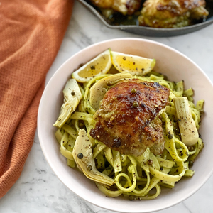 Basil Pesto Chicken & Artichoke Fettuccine with Green Peppercorns