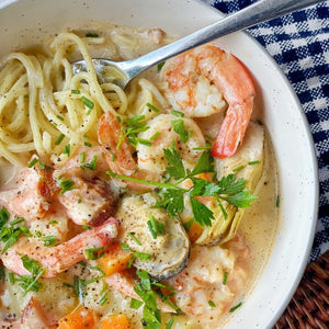 Creamy Seafood Chowder with Spaghetti