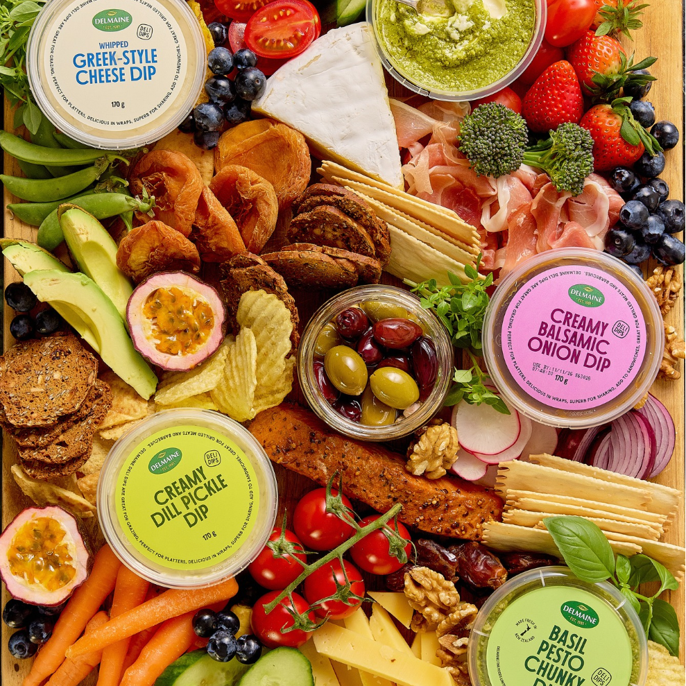 flat lay of delmaine dips