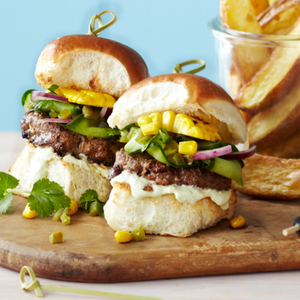 Mexican Beef Sliders with Jalapeño Salsa & Avocado Cream