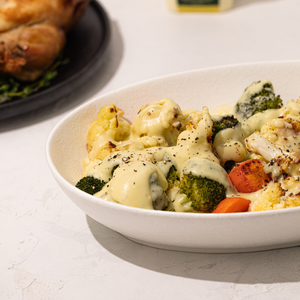 Roasted Vegetables with Three Cheese Sauce