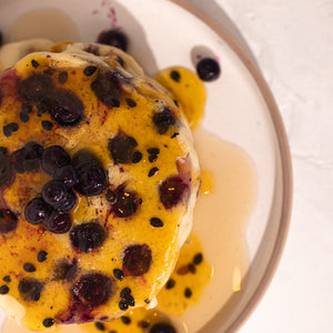 Blueberry Pancakes with Passionfruit Topping